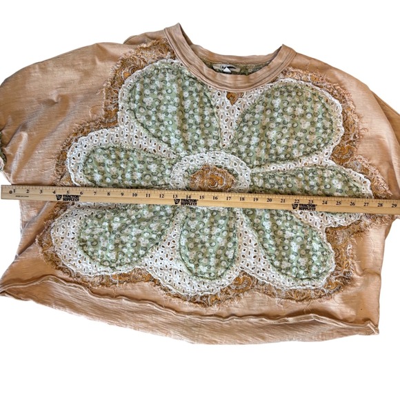 Oli & Hali L Oversized Boho Floral Applique Patchwork Lagenlook Top Artsy Earthy - Picture 10 of 11